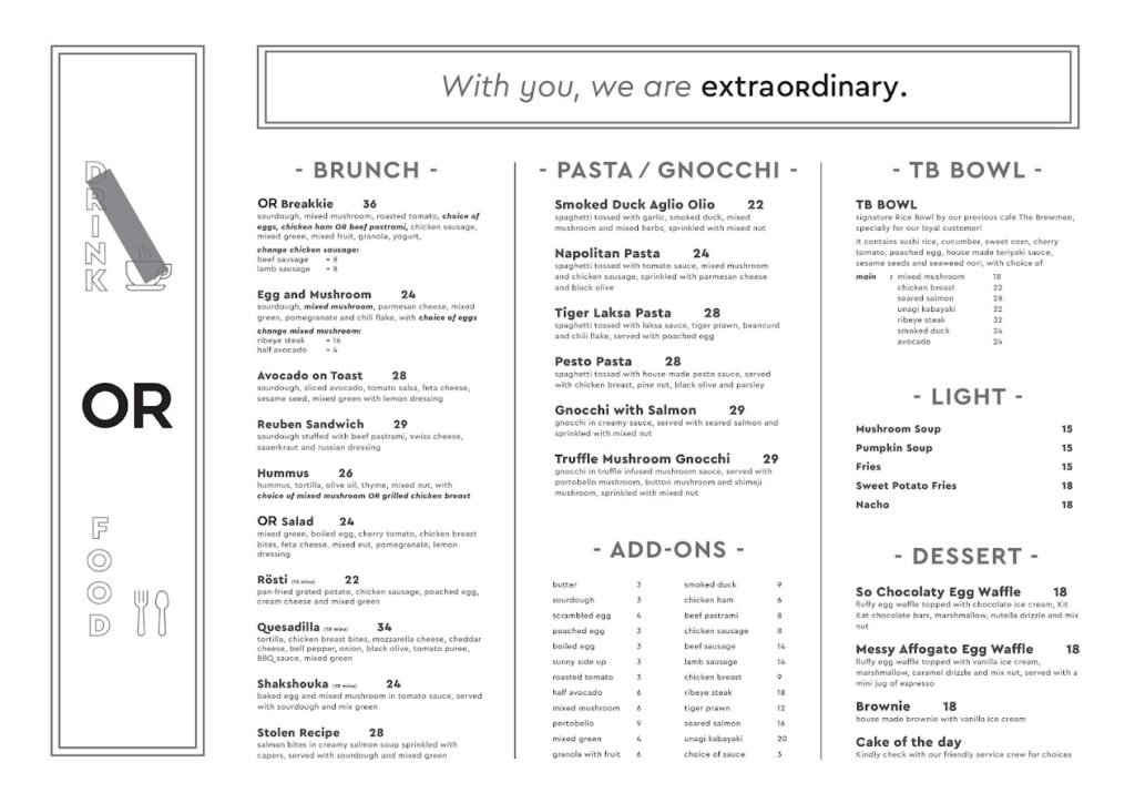 ordinary cafe menu