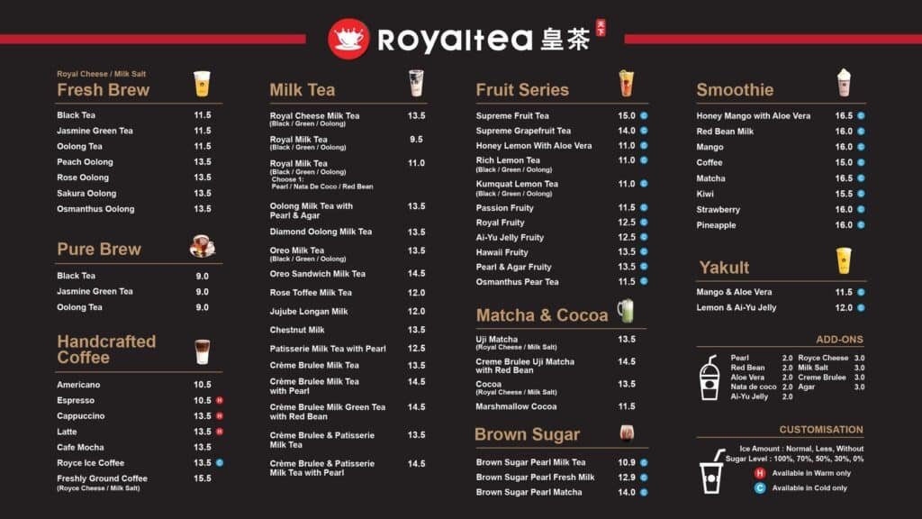 Royaltea Menu