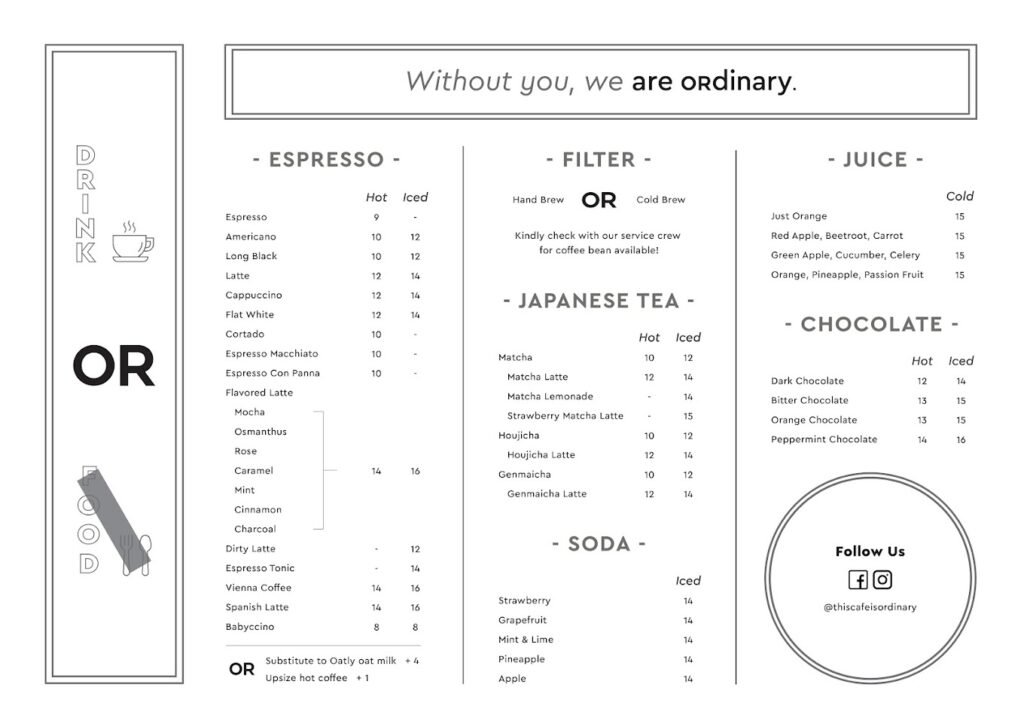 ordinary cafe menu